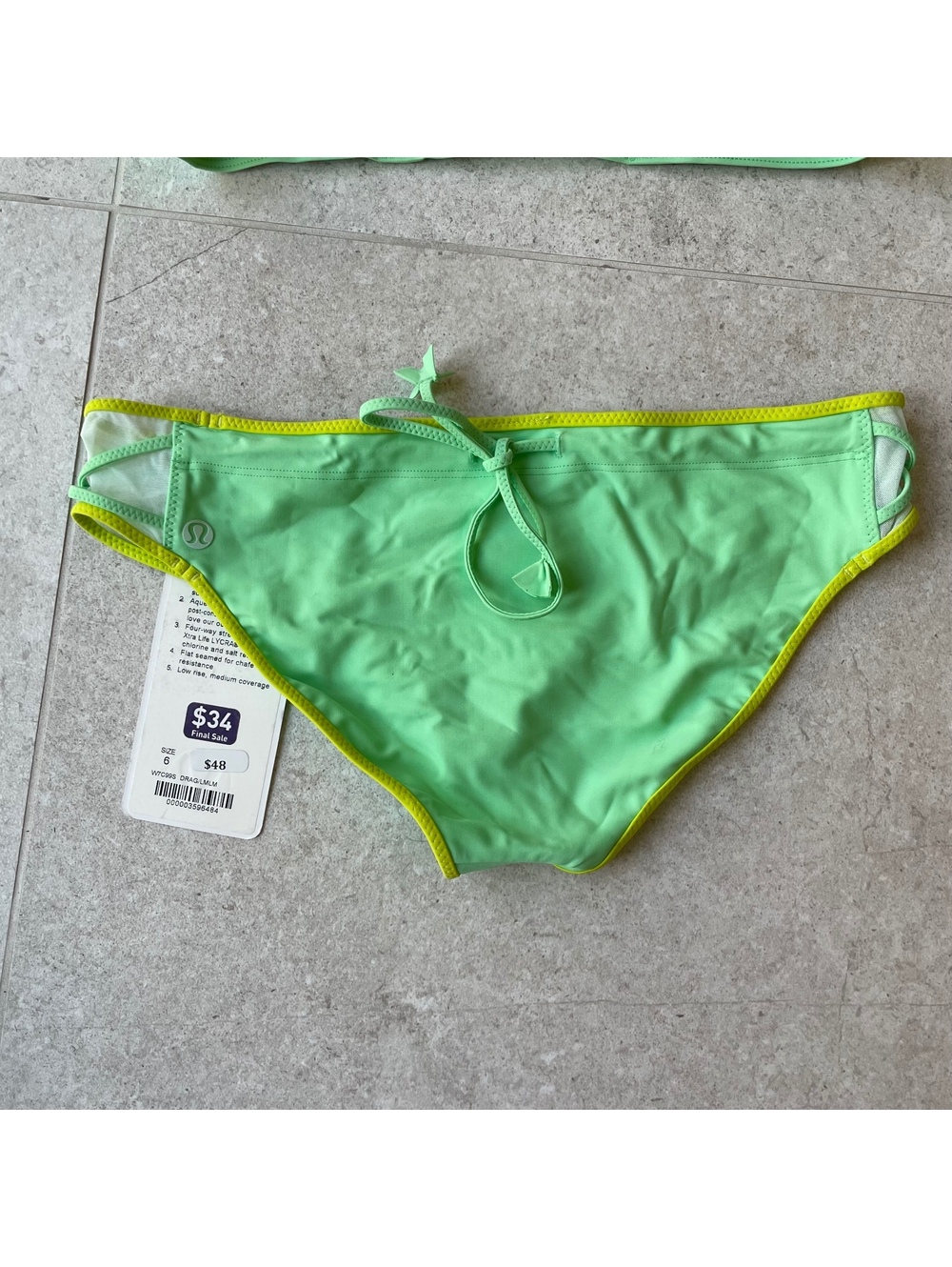 Lululemon Women's Size 6 Mint Green Bikini Set with Yellow Trim - Picture 5 of 8